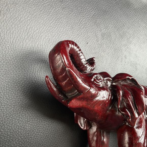 Lucky Elephant Trunk Up Statue Figurine 6" Long Deep Red Resin figure tusk - Picture 12 of 14